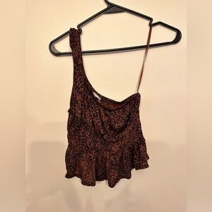 Urban Outfitters Cropped One Shoulder Brown and Black Blouse Small